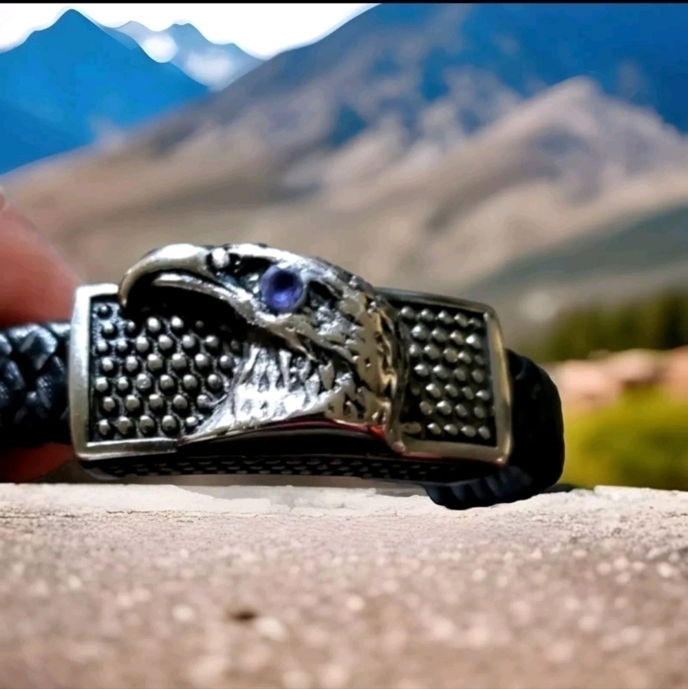 Genuine Leather Stainless Steel Tanzanite Eagle Bracelet